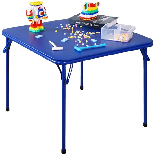 23.5'' Kids Folding Square Table, Card Table with Vinyl Padded Top, Foldable Activity for Indoor/Outdoor Use, Perfect for Picnic, Playtime and Learning, 23.5" W X 23.5" D X 20.5" H, Blue by Elevon - Used condition - US$21.32