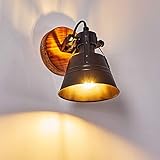MODERNE WANDLEUCHTE: Wandlampe 1-flammig aus Metall und Holz in Schwarz/Braun im authentischen Retro-Design. Mit verstellbarem Lampenschirm, LED-geeignet. Ideal als Leselampe, Flurlampe, Beleuchtung im Treppenhaus.