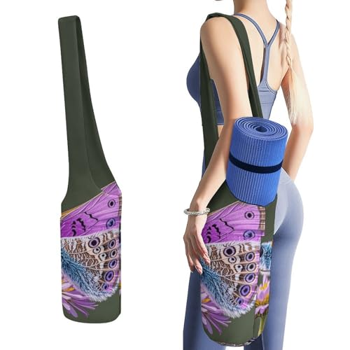Sac de transport pour tapis de yoga violet motif papillon grand format Pilates