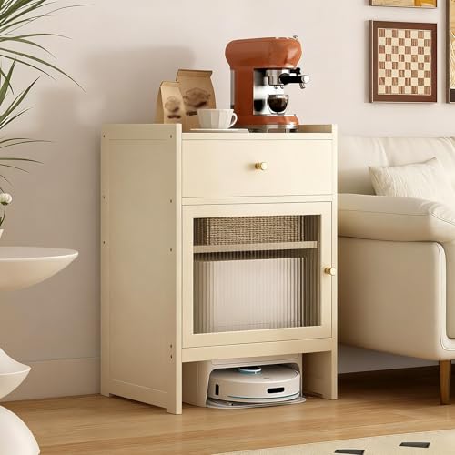 ksxnkhk Mueble con Soporte para Robot Aspirador, Estante de Almacenamiento con Puertas y cajón, Mesa Auxiliar con Estante Ajustable, Ideal para Ahorrar Espacio en la Cocina o el salón (bla