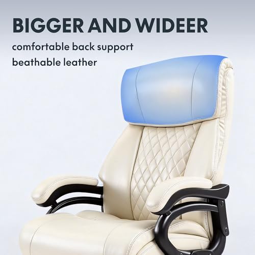 Image of FLEXISPOT 500lbs Big and Tall Office Chair for Heavy People, High Back Heavy Duty Computer Chair with Stable Armrest 1D Lumbar Support, Desk Chairs for Working Gaming Relaxing, PU Leather, Beige