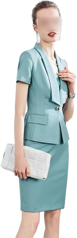 Spring and Women Mint Green Fashion Short Sleeve Small Suit Dress Temperament Women's Suit Workwear