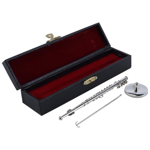 Durlo Mini Flûte Avec Support Et Étui, Modèle De Flûte Miniature En Cuivre, Mini Instrument De Musique Argenté, Meubles De Maison De Poupée, Accessoires...