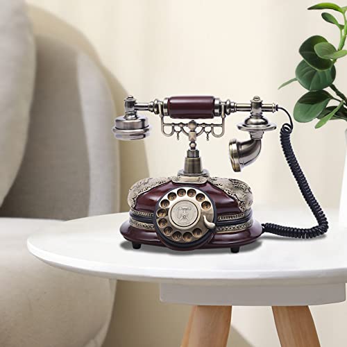 Teléfono fijo clásico con disco rotatorio vintage marrón miniatura 2