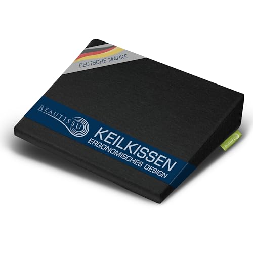 Beautissu Sitz Keilkissen formstabil Anti-Rutsch Bezug Waschbar & Reißverschluss – Ergonomisches Sitzkissen Keilkissen für Stuhl Home Office Bürostuhl Stuhlkissen Büro Schwarz – BeauErgo