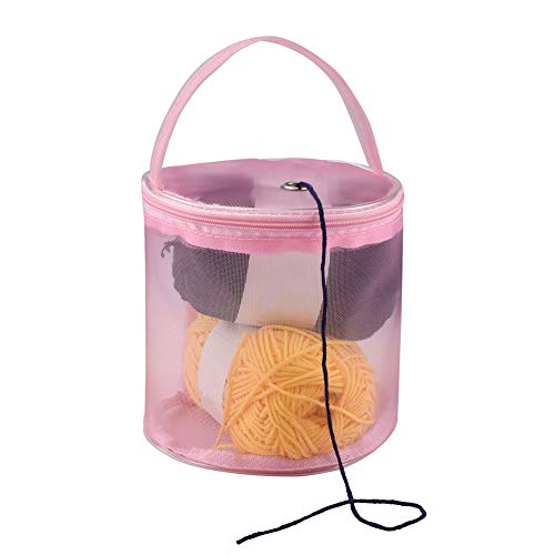 Katech 2 Pcs Empty Mesh Yarn Bags Small Round Yarn Storage Cases Portable Knitting Yarn Balls Organizer Baskets Crochet Thread Sewing Accessories Storage Tote Bags (Pink + Purple) #TOP2