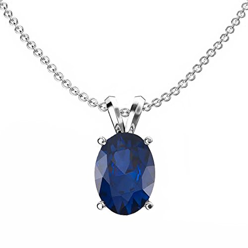 10K White Gold Pear Cut Blue Sapphire Pendant For Women - 9x7 Mm Solitaire Stone With Silver Chain Included