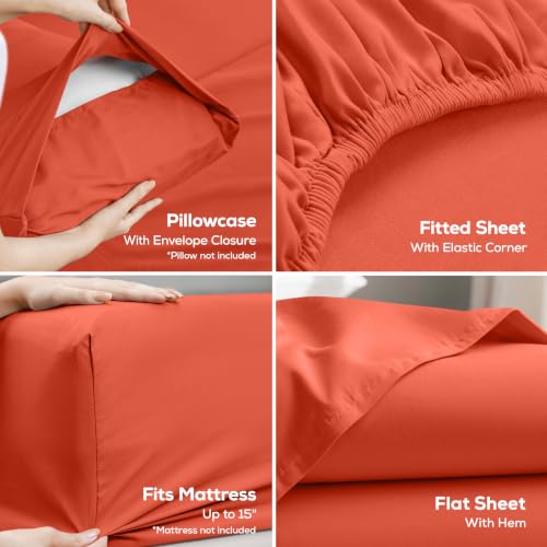 Image of Utopia Bedding Bed Sheet Set - Soft Brushed Microfiber Fabric - Shrinkage & Fade Resistant - Easy Care (Queen, Coral)