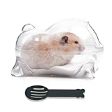 JOUSONTY 7.09×5.12×5.12 Inch Hamster Sand Bath Container with Spoon, Big Hamster Cleaning and Bathing Accessories, for Cage Terrarium Habitat Decor, Clear