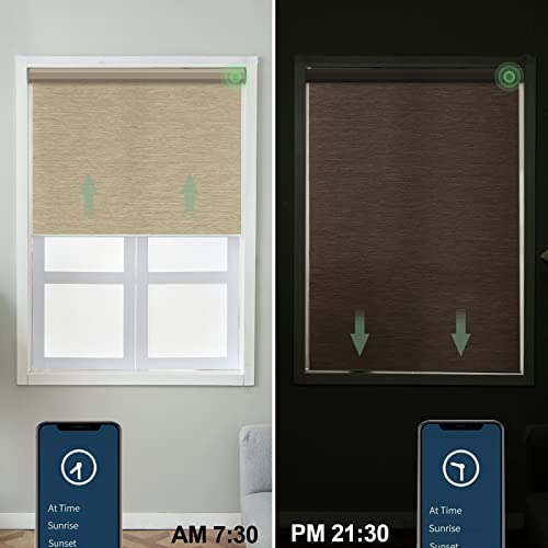 Yoolax Motorized Smart Shade With Remote Control Work With Alexa, Electric Half-Shading Roller Window Blind Customized Size, Privacy Automatic Rechargeable Battery Solar Shade For Home (Wooden Beige) #TOP2