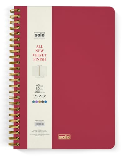 Image of SOLO Velvet Finish Spiral Notebook | A5 Size, 160 Unruled Pages, 80 GSM | Fountain Pen Friendly Premium Journal for Sketching & Writing
