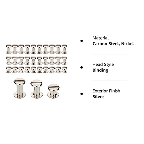 Tecunite 75 Pieces Screw Post Metal Chicago Screws Binding Screw Leather Screw Nail Rivet Button Solid Belt Tack Screw, 1/4, 3/8 And 1/2 Inch, Silvery #TOP7