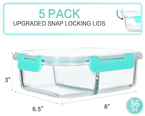 Image of M MCIRCO (WHITE Glass Meal Prep Containers 2 Compartments Portion Control with Upgraded Snap Locking Lids Glass Food Storage Containers, Microwave, Oven, Freezer and Dishwasher (WHITE)