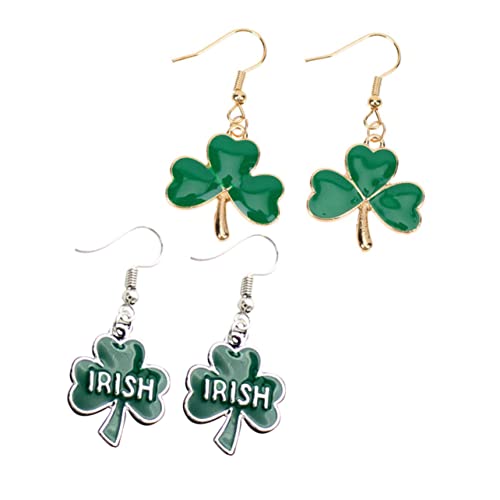 OATIPHO 2 Pares Pendientes Trébol Pendientes verdes pendientes de aro de plata pendientes de trébol pendientes llamativos Accesorios orejas mujer joyería de moda pendientes para niña Green