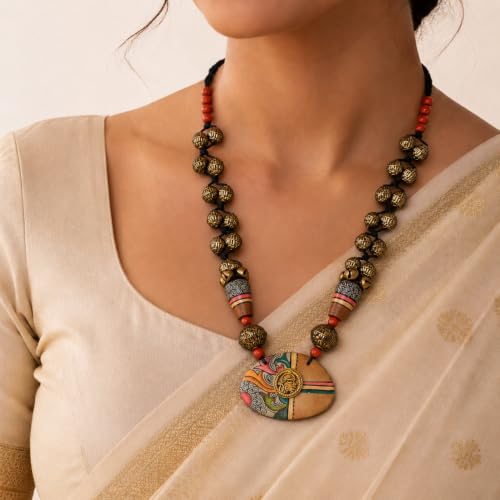 Image of Handcrafted Tribal Dhokra & Floral Charm Necklace Collection | Artisan Brass, Glass & Contemporary Statement Necklaces for Women | Ethnic, Elegant & Artistic Jewelry