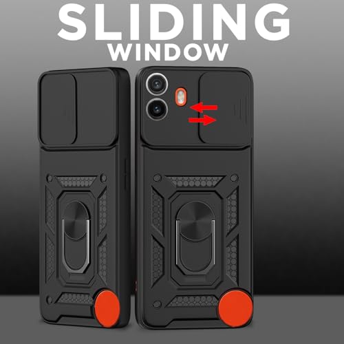 Image of Pikkme D10 Tough Armor Bumper Case | 360 Protection Case | Sliding Camera Shield Cover & Ring Holder Stand Back Cover for CMF by Nothing Phone 1 (Black)
