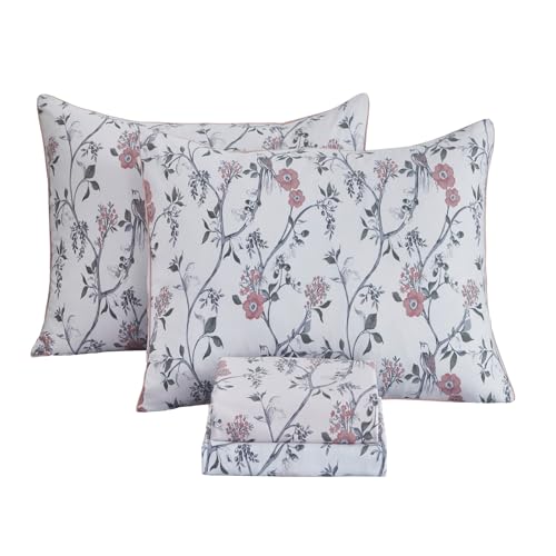 Image of FADFAY Sheets Set Cal King Rustic Bird Floral Bed Sheets Set Vintage Botanical Bedding Shabby Branches Leaves Bedding Collections 100% Egyptian Cotton 17.7 inch Deep Pocket 4Pcs, California King Size