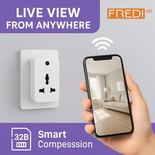 Image of FREDI HD PLUS WiFi Plug Camera 1080P HD Indoor Security Camera | 32GB Inbuilt Storage | Live View on Mobile & PC| Motion Detection | Loop Recording | 24x7 AC Powered | Home Office Shop Monitoring