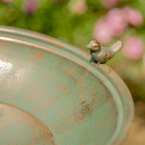 Zaer Ltd. Ornate Pedestal Style Birdbath With Cast Iron Birds On Rim (Bronze) #TOP2