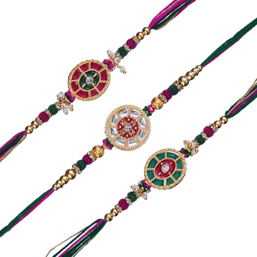Image of eCraftIndia Set of 3 Peacock Designer Rakhis for Brother Bhabhi Kids Bhaiya | Raksha Bandhan Rakhi Combo Hamper