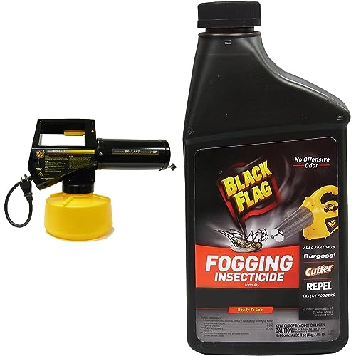 Black Flag 190107 Electric Insect Fogger for Killing and Repelling Mosquitoes, Flies, and Flying Insects Outdoors, Yellow & Black & 190255 32Oz Insect Fogger Fuel, 32 Ounce