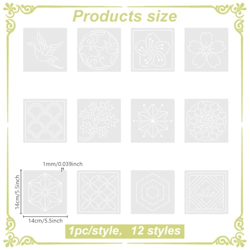 FREEBLOSS 14x14cm Acrylic Embroidery Stencils Sashiko Stencil Flowers Embroidery Patterns Stencils for Drawing Sashiko Template for Hand Quilting and Embroidery - Image 2