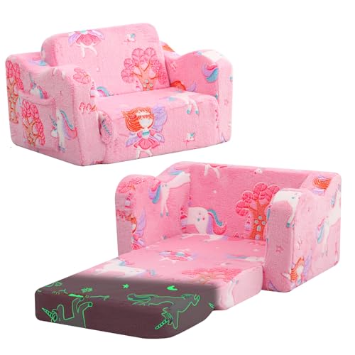 Fauteuil lit enfant phosphorescent pour lecture et sieste fée rose - 2