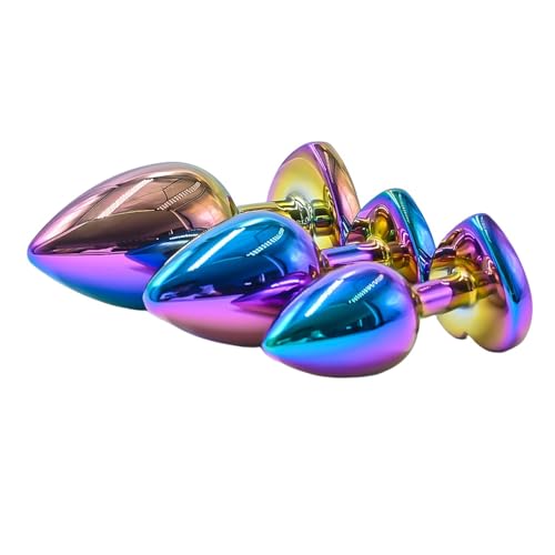 Plug anal métal arc-en-ciel avec base pierre précieuse cœur BeHorny 3 tailles - 6