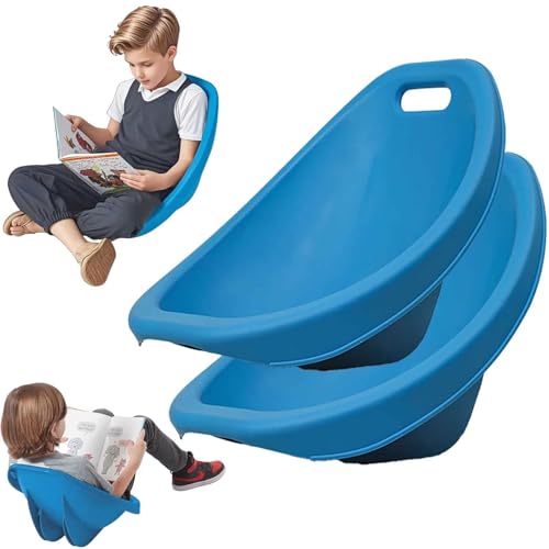 Scoop Rocker Chair Blue, Flexible Seating for Classroom Elementary, Floor Chair with Back Support, Portable Plastic Reading Chairs, Sensory Seating Rocker Egg Chairs, 2 Pcs