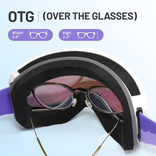 Supertrip Ski Goggles for Women Men, Anti-Fog UV Protection Snow Goggles Snowboard Goggles for Adult Youth (Purple(vlt 18%))
