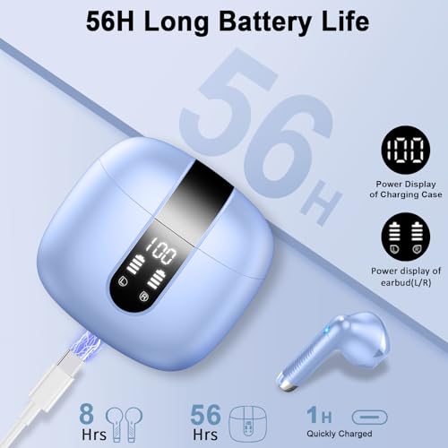 Image of Wireless Earbuds, Bluetooth 5.3 Headphones With 4 ENC Mic, 56H In-Ear Noise Cancelling Deep Bass, Mini Ear Buds IP7 Waterproof LED Display