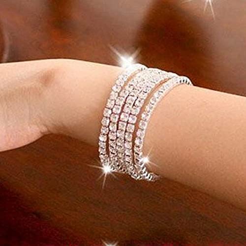 Dimishin Rhinestone Stretch Bracelet For Women Stacking Crystal Tennis Bracelet Diamond Bracelet Set (Silver) #TOP1