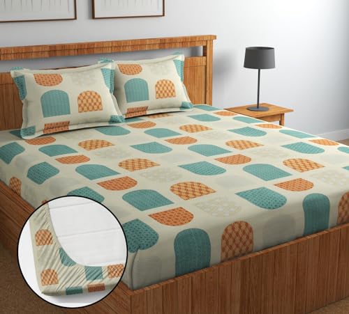 Image of Jashan 100% Pure Glace Cotton Elastic Fitted King Size bedsheets with 2 Pillow Cover All Season Comfort Lightweight & Breathable Galaxy Design 72 x 7 x10 inche Elastic 3 Pc Bedding Set, Multi-11