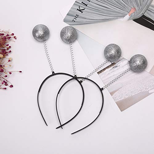 MeiMeiDa 6 PCS Silver Headband Boppers Sparkle Alien Headband Glitter Ball Head Boppers, Crazy Martian Antenna Headband, Costume Accessory Kids Party Favors for Themed Parties, Halloween