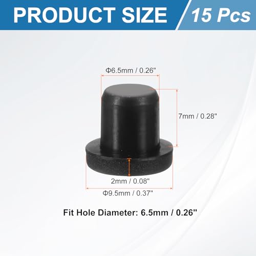 Image of uxcell 15Pcs Silicone Hole Plug, Waterproof Solid T-Shaped Rubber Stoppers Bottle Seal Tube Pipe Plug End Cap for 6.5mm /0.26 inch Hole for Bathtub Bottle, 0.28 inch Plug Height, Black