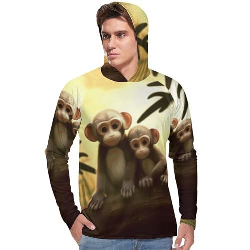 Men's Sun Shirts UPF 50+ Rash Guard Long Sleeve Sun Protection Hoodie Cute Couple Monkey Lightweight Shirt XL White2