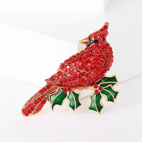Image of KKAMAGI Retro Style Cardinal Large Brooch Rhinestone Red Bird Pins for Women Accessories