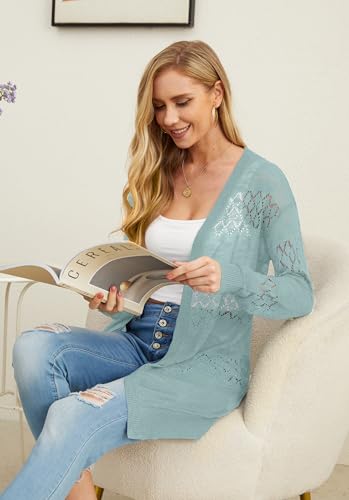 Image of GRECERELLE Lightweight Cardigan Sweaters for Women Crochet Knit Open Front Long Sleeve Loose Casual Boho Summer Beach Coverup