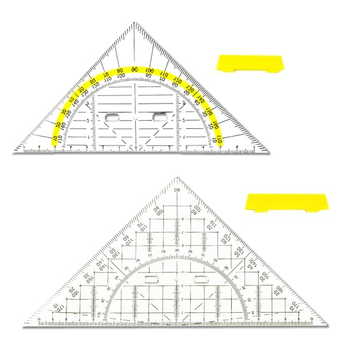 Kluz Geodreieck Set Mit Griff, 2 Teiliges Transparentes Zeichendreieck Für Schule, Büro Und Technisches Zeichnen, Mit Winkel- Und Längenmesser, Kleines Und Großes Geodreieck