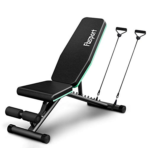 FBSPORT Weight Bench, Adjustable Strength Training Workout Bench , Bench Press for Home Gym Full Body Exercise, Incline Decline Weight Bench Foldable Workout Bench with Bands, Green