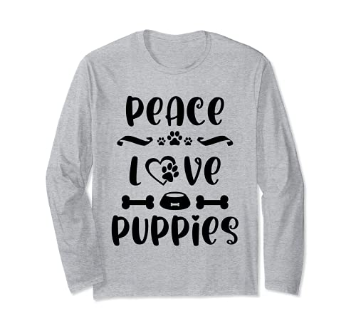 Peace Love Puppies Shirt,Peace Love Dogs Paw Print Dog Lover Manga Larga