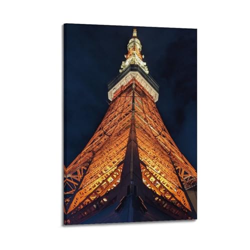 Poster voyage Tokyo Japon vue de nuit de la Tokyo Tower affiche moderne sur toile 40x60cm