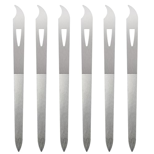 WLLHYF Pack de 6 limas de uñas naturales de metal de acero inoxidable de doble cara lima de uñas fina duradera lima de uñas manicura pedicura uñas herramientas con punta curva, Plata