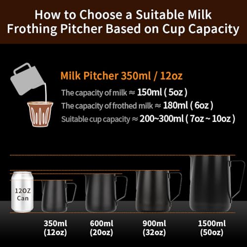 Image of watchget Stainless Steel Milk Frothing Pitcher 20oz /600ml | Espresso Steaming Pitcher for Cappuccino, Latte Art, Coffee Machine Accessories Milk Jug Coffee Frother Cup, Black
