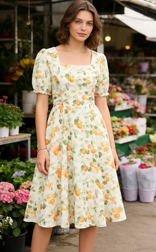 Image of Belle Poque Women's Vintage Midi Cottagecore Cocktail Dresses | Belle Poque Women's Vintage Cottage Core Dress,A-line,Midi,Square Neck,Homecoming Dress,Cocktail Dress,Sun Dress