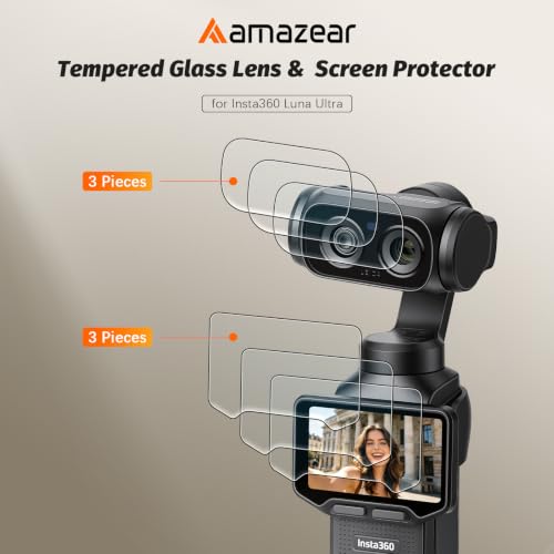 Image of AMAZEAR Lens Screen Protector for Insta360 Luna Ultra (6 Pack), Insta 360 Luna Ultra Accessories Tempered Glass Lens Screen Cover, 9H, HD, Bubble-Free, Scratch Resistant