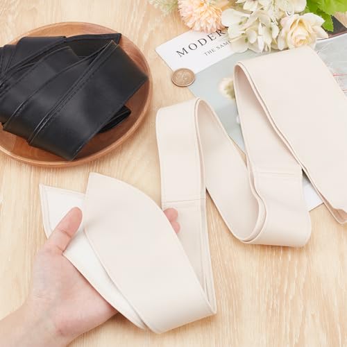 FREEBLOSS 2 Pcs Obi Belt Wrap Wide Cinch Fashion Womens Waist Belt Black&Beige Bow Belt Wrap Around Wide Waistband Wide Belts for Women Dresses Corset Belt for Women4