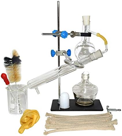 Home Distiller Distilling to Making Your Own Essential Oil, Moonshine, Alcohol Distiller Chemistry Lab Glassware Kit,Glass Distilling,Distillation Apparatus 10pcs Set, 100 ML