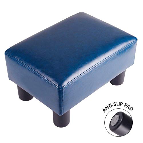 TOUCH-RICH Footrest Small Ottoman Stool PU Leather Modern Seat Chair Footstool, Royal Blue