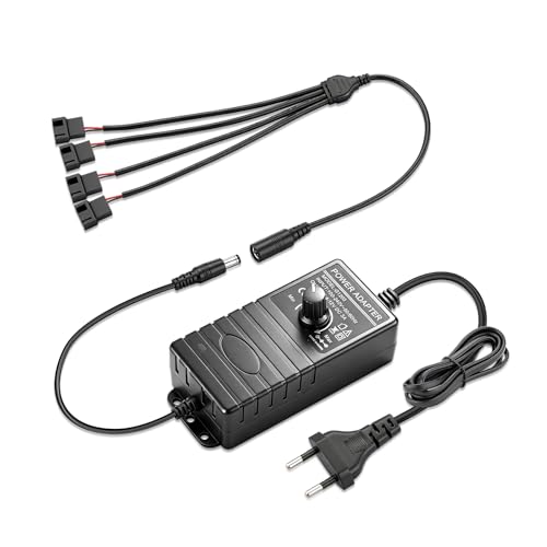 GDSTIME 36 W 12 V PC Ventilador Velocidad Controlador Regulable Fuente de Alimentación Ventilador Regulador de Velocidad 4 Vías con 3 Pin 4 PinSplitter Cable AC 220V-230V a 4V -12V DC 3A para PC Fan 3